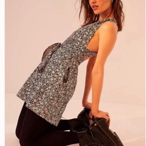 Free People “Baby’s Got It Denim” Convertible Mini Dress Size 2 Floral P…